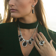 Crystal and lava silver necklace